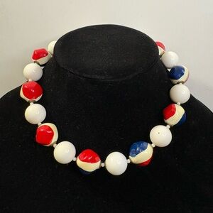 Miriam Haskell Vibrant Red, Blue, and White Necklace